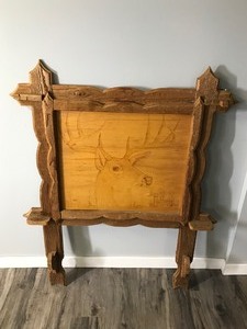 lot 354 image: Wood Gun Display Rack With a Deer Picture on It