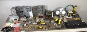 lot 382 image: Lot of Tools, Hardware and More - Carburetor - Brass Fittings - Tool Kits and More