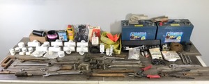 lot 387 image: Lot of Tools and Hardware - PVC Connections - Sockets - Wrenches - Vintage Tools - Chain for Chain Saw & More