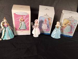 lot 160 image: 3 Hallmark Childrens Collector series - Rapunzel, Little Bo Peep, and Cinderella Barbie ornaments