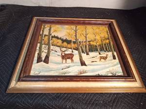 lot 215 image: Deer painting in frame