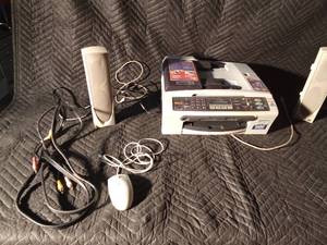 lot 233 image: Brother copyfax machine, computer speakers and mouse