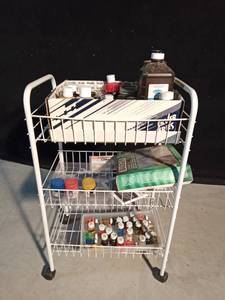 lot 239 image: 3 tier metal stand with air brush paint and model paint and more