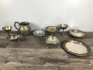lot 424 image: Silver Plated Dishes - Ashtray - Vintage Pewter Jug and More
