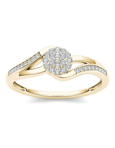 New 10K Yellow Gold 18 ct tw Diamond Bypass Round Cluster Ring, Size 8
