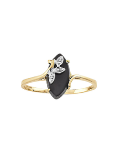 New 10K Yellow Gold Marquise Black Onyx Diamond-Accent Vine Ring, Size 10