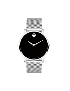 New Movado Mens Museum Classic Swiss Quartz Black Dial Stainless Steel Mesh Bracelet Watch