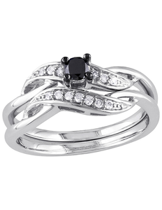New Diamore Sterling Silver 14 ct tw Black and White Diamond Bridal Set