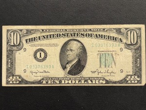 lot 103 image: 1950 Green Seal $10 Dollar Federal Reserve Note