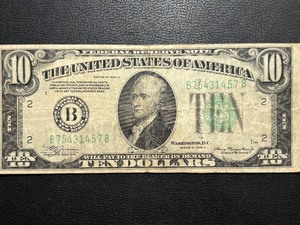 lot 6 image: 1934 A Green Seal $10 Dollar Federal Reserve Note