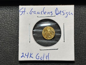 lot 9 image: Miniature St. Gaudens Design 24K Gold Coin