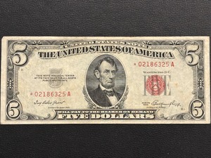 lot 27 image: 1953 Red Seal $5 Dollar Star Note