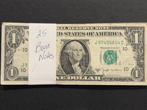 lot 30 image: 25 - $1 Dollar Barr Notes