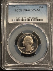 lot 34 image: 1977-S Washington Quarter Proof PCGS PR69 Deep Cameo