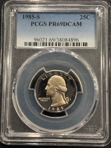 lot 40 image: 1985-S Washington Quarter Proof PCGS PR69 Deep Cameo