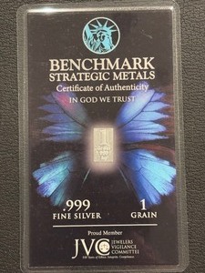 lot 71 image: 1 Grain .999 Fine Silver Bar