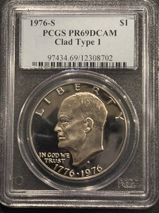 lot 42 image: 1976-S Eisenhower Dollar Proof PCGS PR69 Deep Cameo Clad Type 1