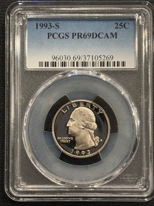 lot 43 image: 1993-S Washington Quarter Proof PCGS PR69 Deep Cameo