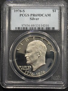 lot 47 image: 1976-S Eisenhower Silver Dollar Proof PCGS PR69 Deep Cameo