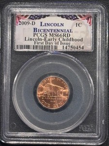 lot 48 image: 2009-D Lincoln Bicentennial Cent PCGS MS66 Red