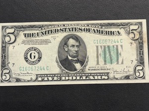 lot 50 image: 1934 D Green Seal $5 Dollar Federal Reserve Note