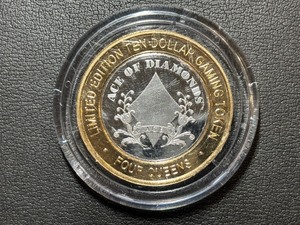 Four Queens Ace of Diamonds Silver Clad $10 Gaming Token