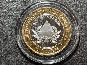Four Queens Ace of Spades Silver Clad $10 Dollar Gaming Token