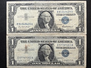 1957 and 1957 A Blue Seal $1 Dollar Silver Certificates