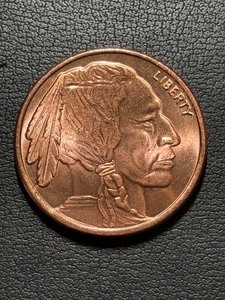 1 Ounce .999 Fine Copper Round Buffalo Indian Head