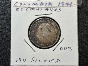 1941 Colombia 20 Centavos Silver Coin