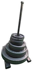 235 lbs of Standard Weight Plates with a standing storage Rack Two 45 lbs,  Two 35 lbs,   Two 25 lbs and  Four 5 lbs