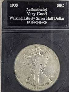 lot 28 image: 1935 Walking Liberty Silver Half Dollar