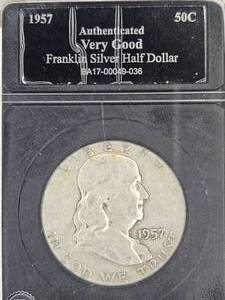 lot 39 image: 1957 Franklin Silver Half Dollar