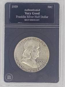 lot 44 image: 1959 Franklin Silver Half Dollar