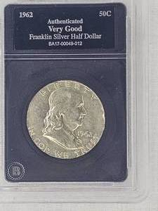 lot 46 image: 1962 Franklin Silver Half Dollar