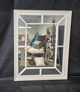 lot 15 image: Framed Wall Mirror with Rustic White Finish - 30 x 24