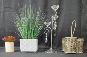 lot 19 image: Decorative Home Decor Collection Including Plant Arrangements and Candle Holder