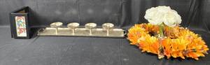 lot 20 image: Fall-Themed Home Decor Set with Wreath, Flowers and Candle Holder Tray