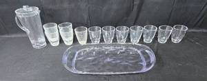 lot 22 image: Set of 12 Glasses and Serving Pitcher with Tray