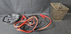 lot 61 image: Set of Jumper Cables with Storage Case and Decorative Metal Trash Bin