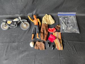 lot 113 image: Vintage Action Figure Lot with Motorcycle and Accessories