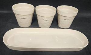 lot 71 image: 3-Piece Set of Decorative Ceramic Pots with Tray - Wisdom, Patience, Strength