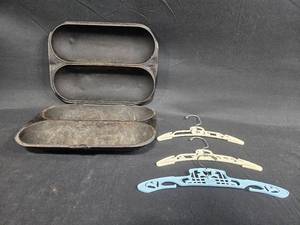lot 101 image: Vintage Cast Iron Press with Set of 3 Decorative Hangers
