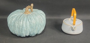 lot 41 image: Decorative Artisan Blue Pumpkin and Ceramic Teapot