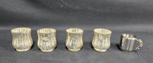 lot 42 image: Set of 4 Vintage Candle Holders and Decorative Metal Cup