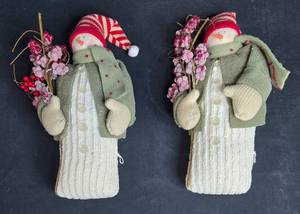 lot 16 image: Set of 2 Vintage Fabric Snowman Figurines with Floral Accents