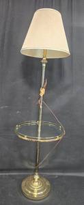 lot 29 image: Vintage Brass and Glass Floor Lamp with Side Table - untested