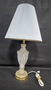 lot 37 image: Vintage Table Lamp with Crystal Base and Pleated Blue Shade untested