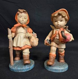 lot 52 image: Pair of Vintage Hand-Painted Porcelain Figure Statues - Boy and Girl