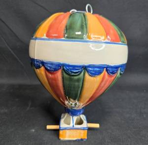 lot 66 image: Louisville Stoneware Decorative Ceramic Hot Air Balloon Figurine with Colorful Design
